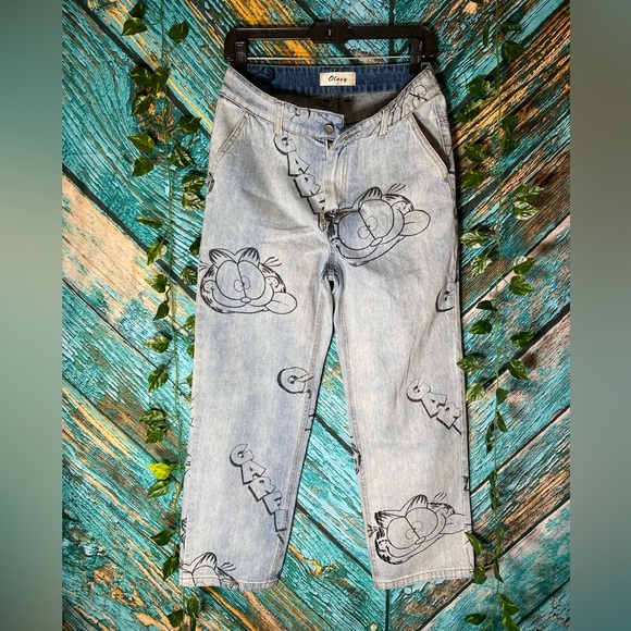 Oloey Garfield Black Cartoon Art Blue Jeans - Picture 7 of 11